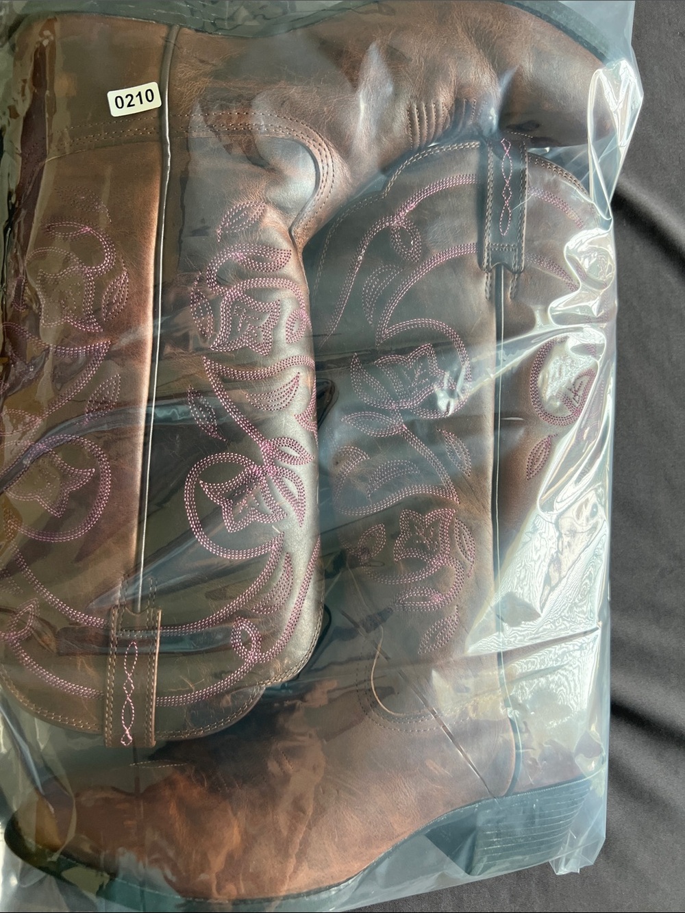 Ariat Brown Leather Western Heeled Boots with Pink Stitching - Picture 12 of 12